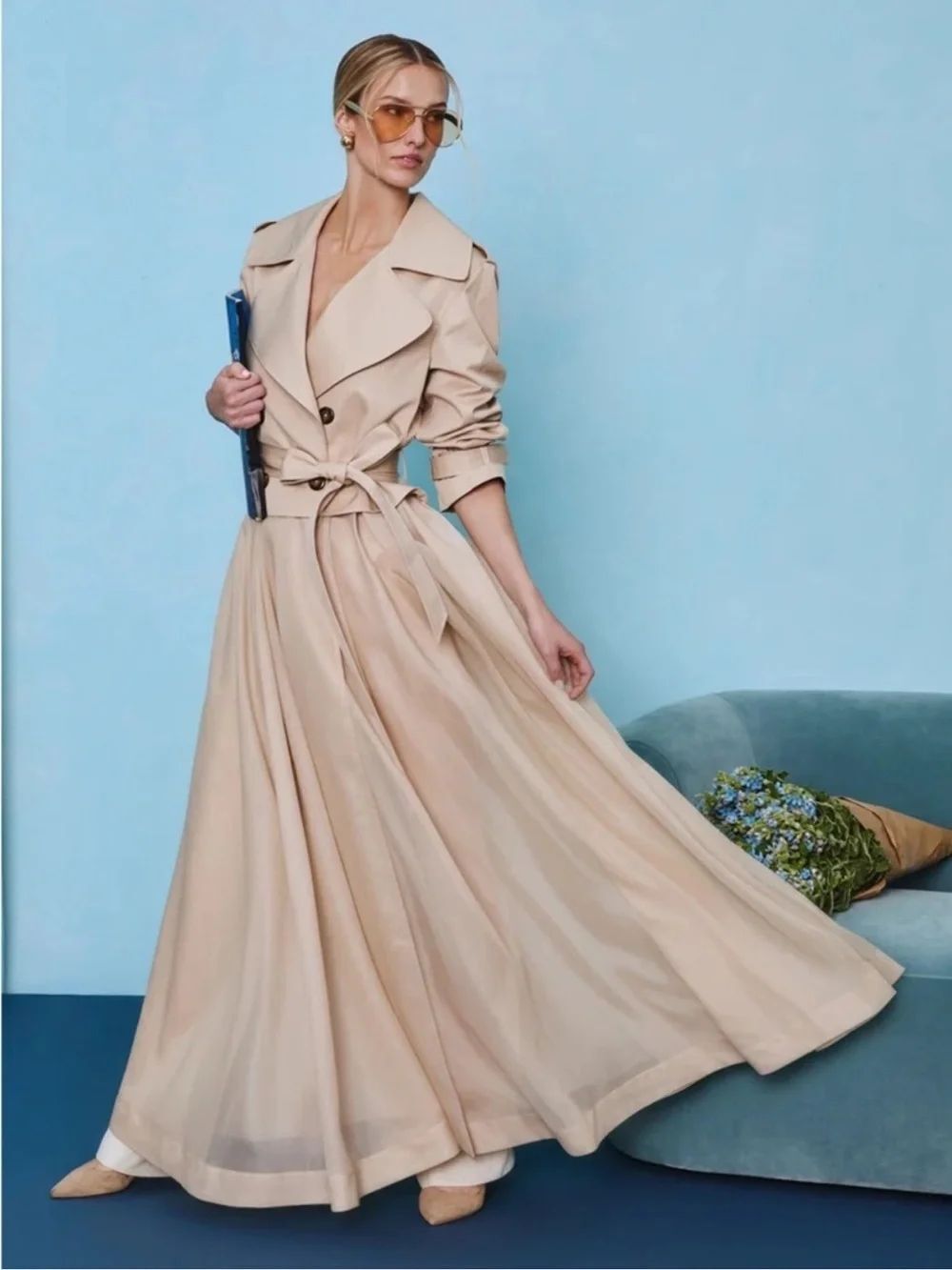 Alice and Olivia Nevada sheer combo trench coat